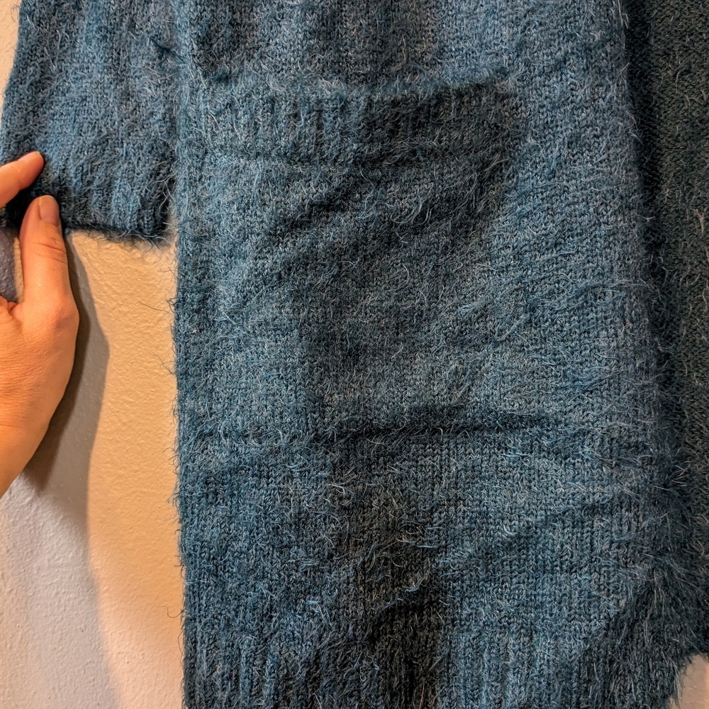 Chelsea & Theodore Turquoise Teal Fuzzy Knit Long Line Open Cardigan Size L - Picture 4 of 6
